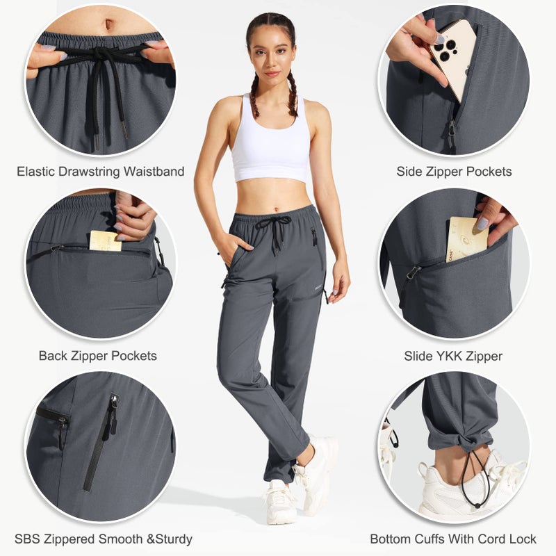 MOCOLY Women's Cargo Hiking Pants Elastic Waist Quick Dry Lightweight Water Resistant Long Pants Trousers UPF 50+ Grey XL - Image 4